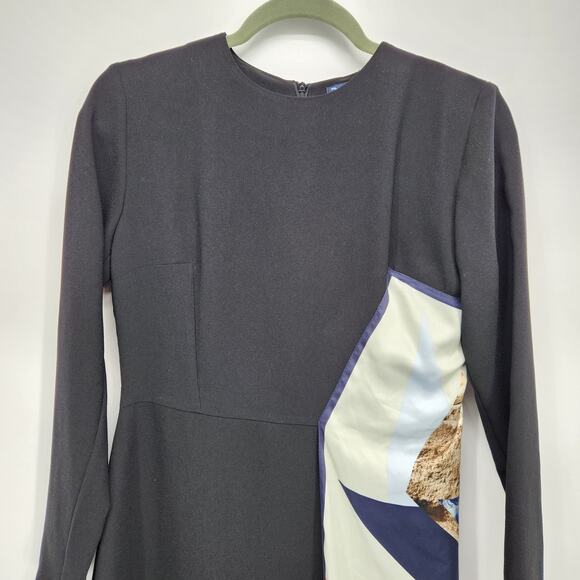 BARELLI Black Round Neck Dress with Attached Multi-Color Geometric Scarf Women 6 - Picture 5 of 15